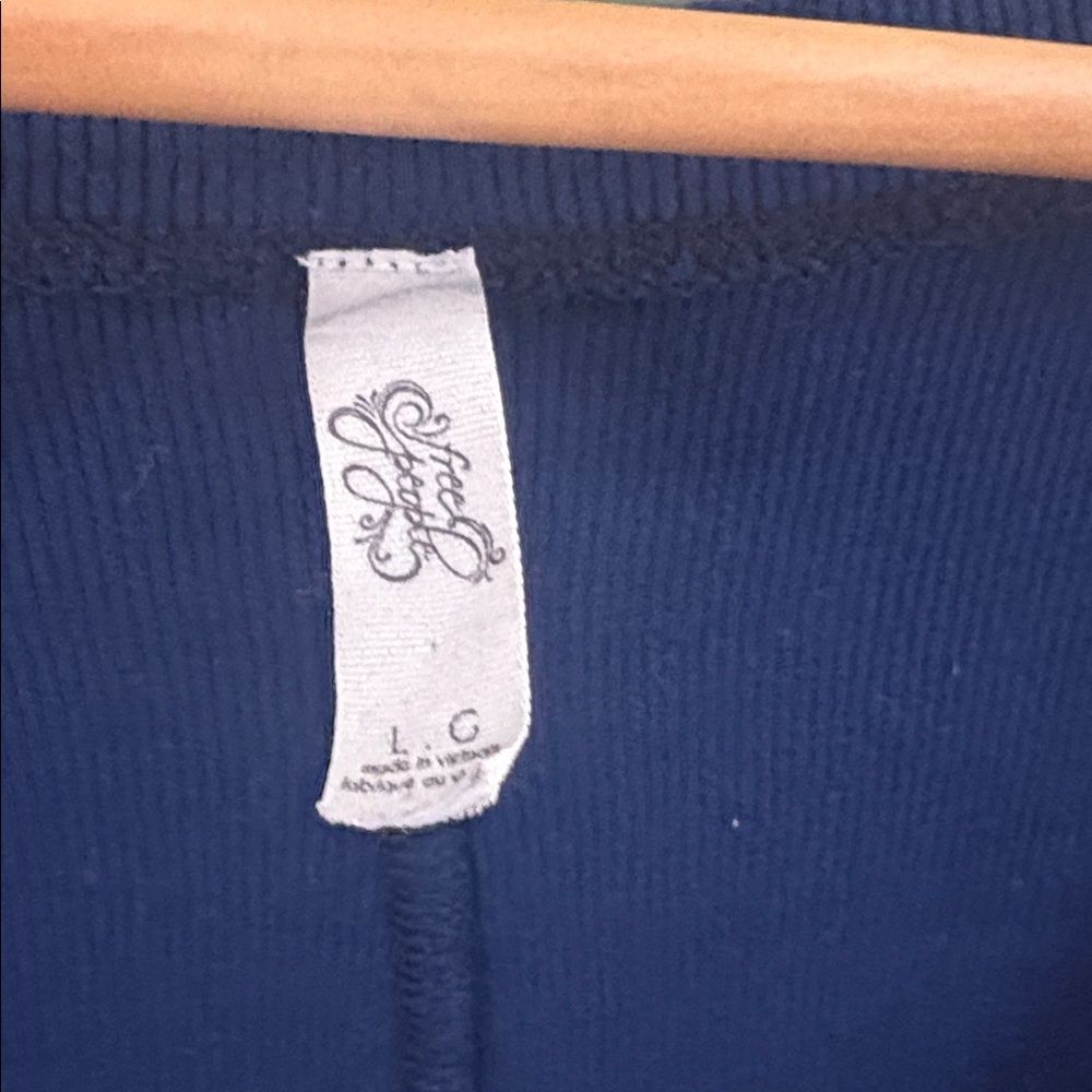 Free People Navy Blue January Scoop Neck Ribbed Long Sleeve Boho Tee Sz L - Picture 4 of 6